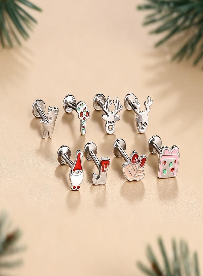 BodyAce Christmas Labret Studs Lip Ring Flat Back Tragus Earrings for Women 16 Gauge Christmas Santa Conch Cartilage Piercing Cute Helix Jewelry [Bar Length:8mm] - Image 4